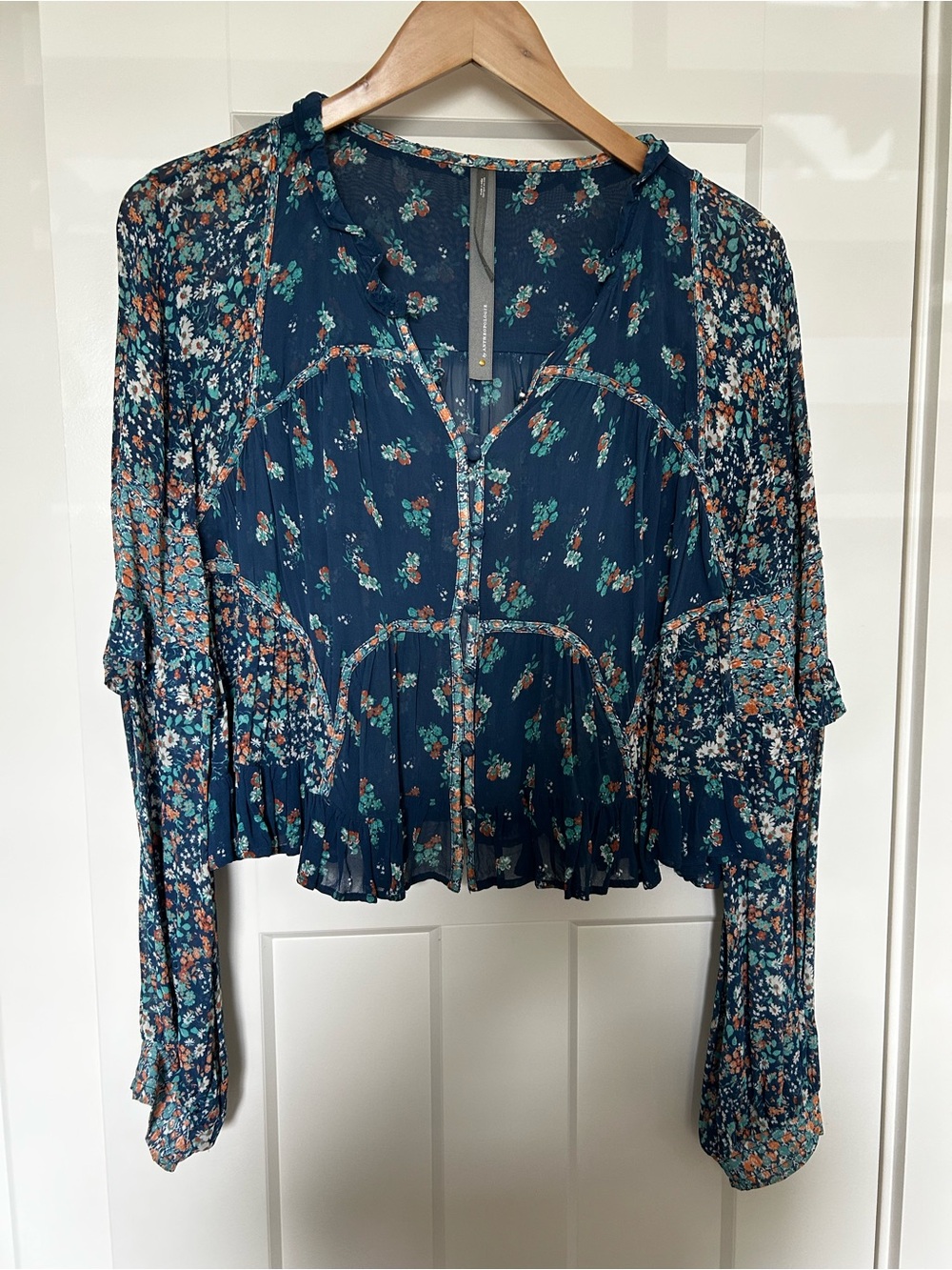 By Anthropologie Peasant Blouse - Teal Floral